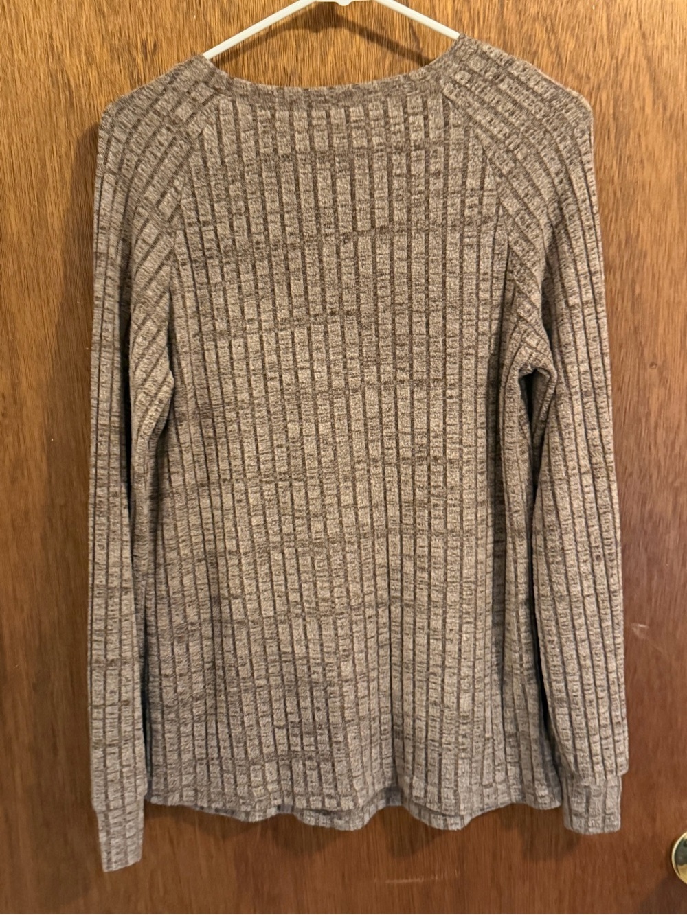 Button-Shoulder Ribbed Brown Sweater - Picture 2 of 3